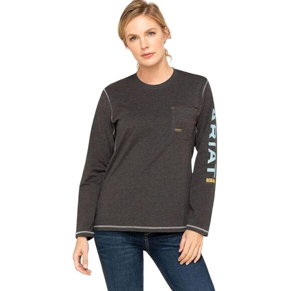 ARIAT Women's Rebar Workman Logo T-Shirt Gray Size Large - Picture 1 of 9